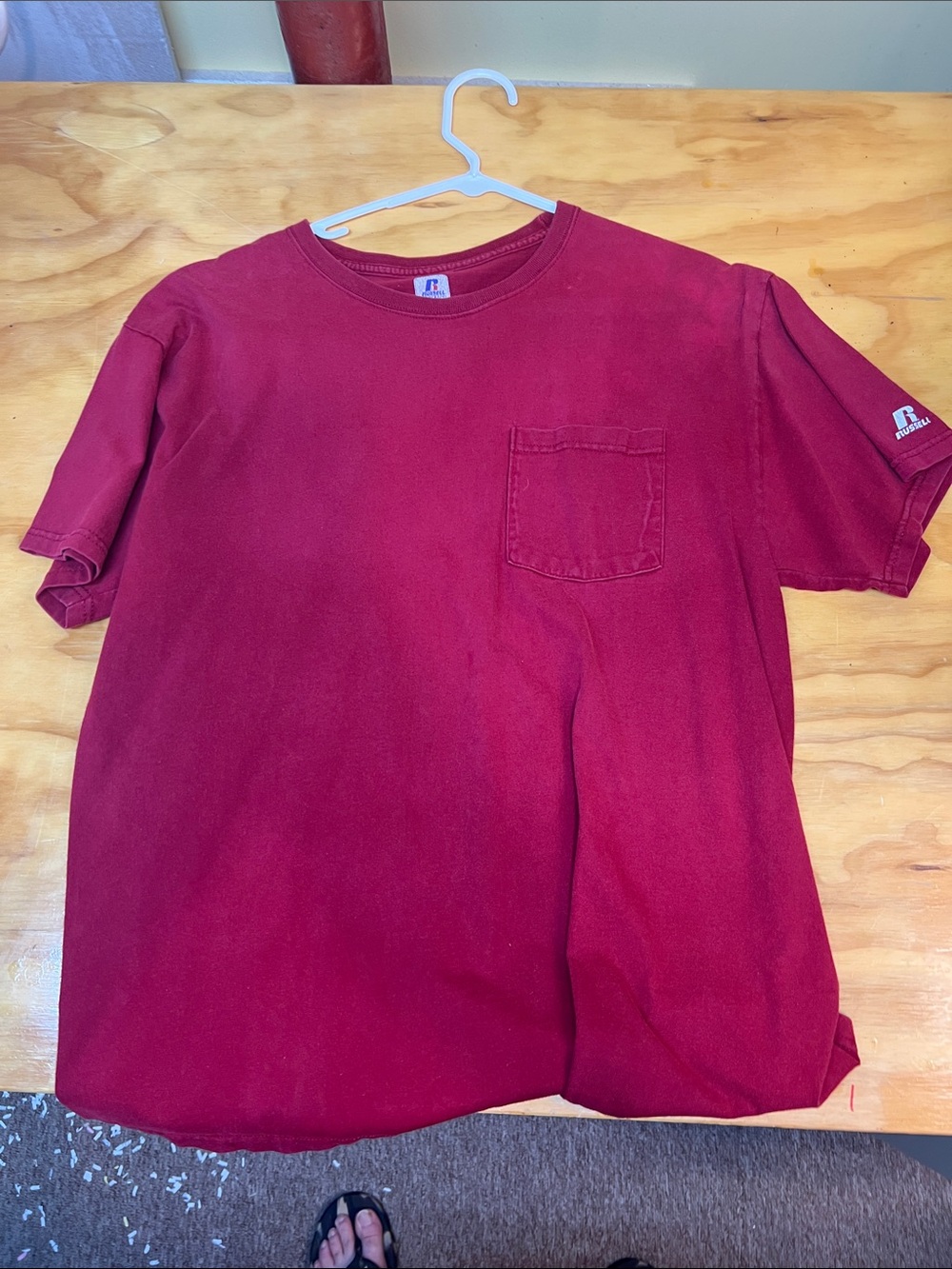Russell Athletic Men's Wine Red Short Sleeve Pocket Tee